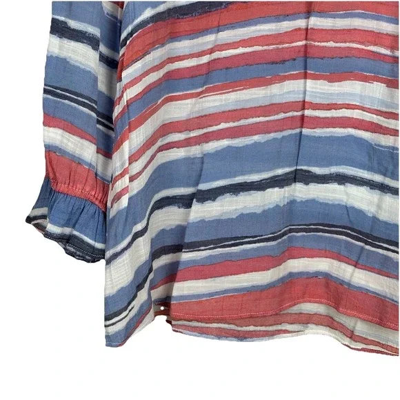 Zac & Rachel Womens Medium Top 3/4 Sleeve V-Neck Red/Blue Striped Pullover Light - Picture 3 of 6